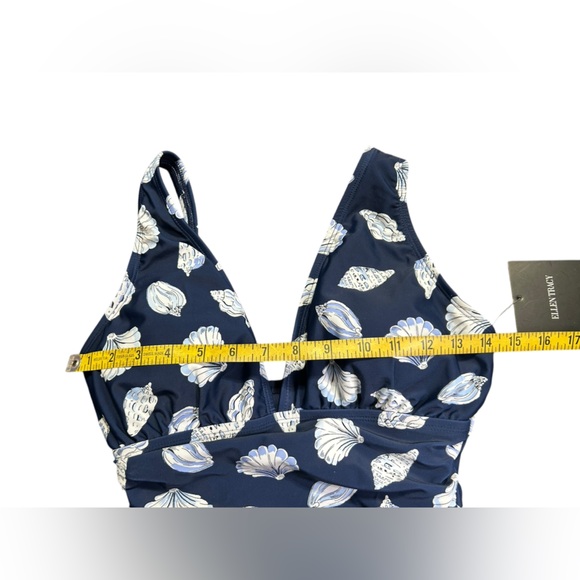 ELLEN TRACY womens Navy Blue sea shells One Piece Ruched Swimsuit Sea size 8 NWT - Picture 6 of 6